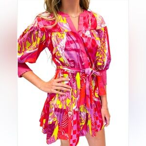 Alden Adair Charlotte in crazy crush tiered v-neck multicolor mini dress